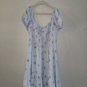 Hollister Light Blue Floral Puff-Sleeve Midi Dress